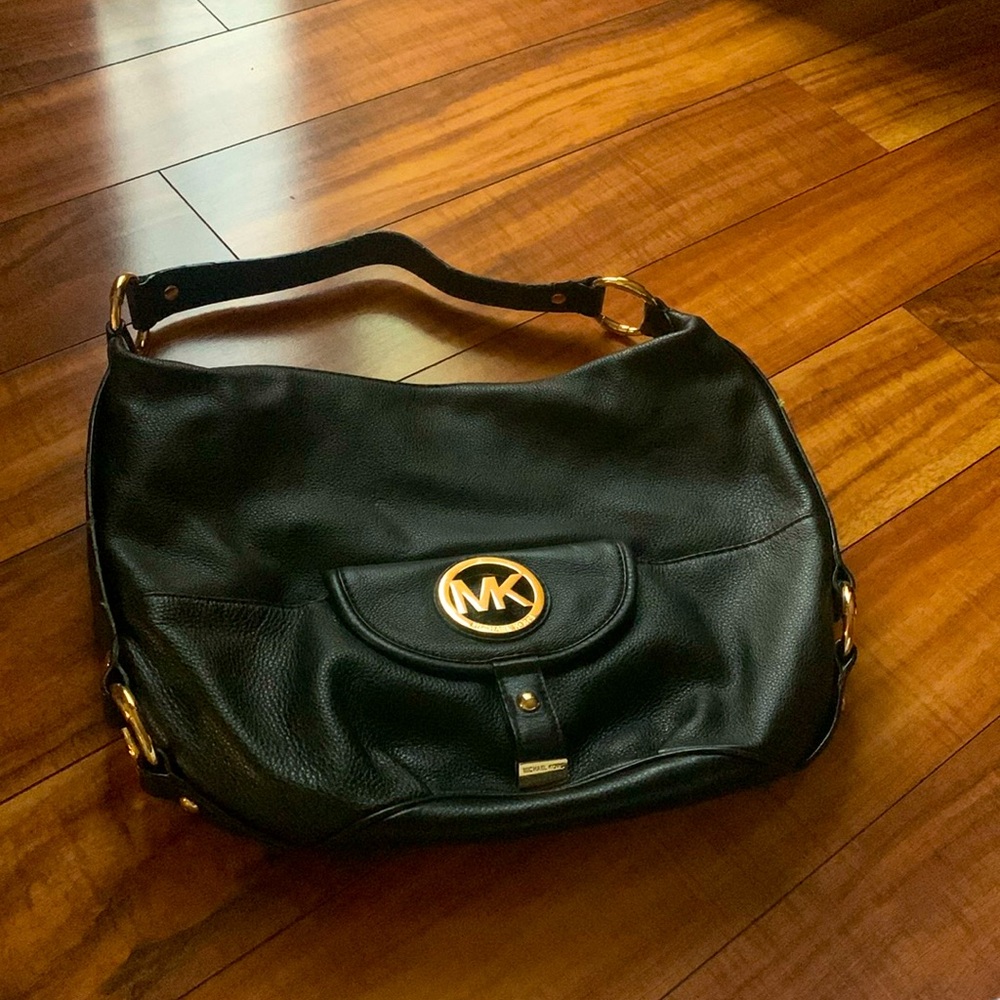Michael Kors Black Leather and Gold Purse